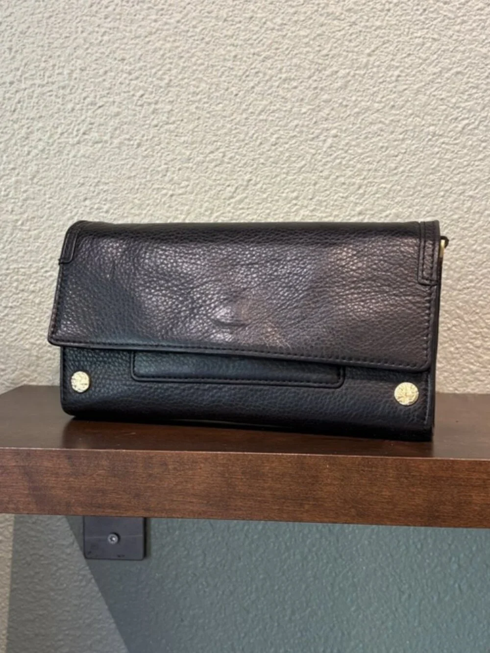 Hammitt AJ Crossbody Clutch Black Brushed Gold Red Zipper